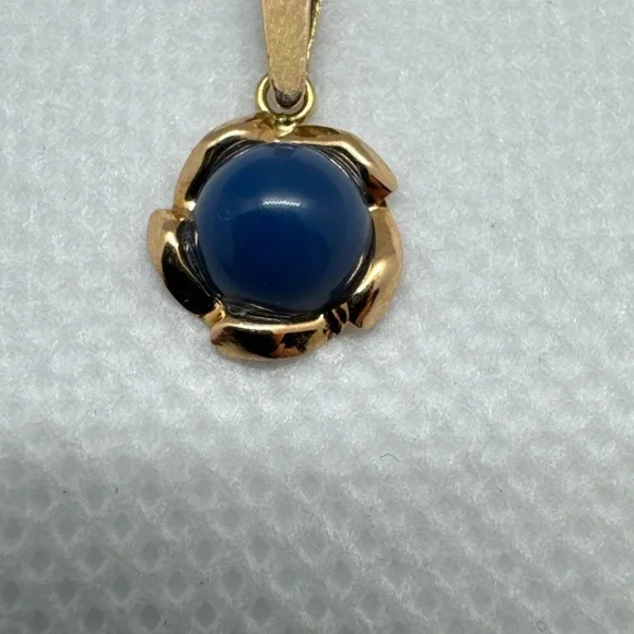 Vintage 14K Yellow Gold Blue Gemstone Accent Charm Pendant, Europe, Finland, 585 - Picture 5 of 11